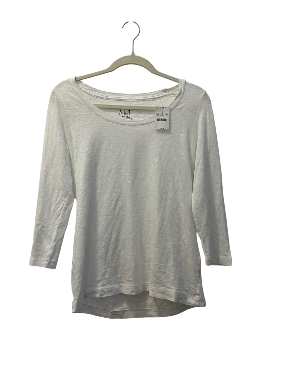 NWT J.Crew Artist T 100% Cotton White Scoop-Neck Long Sleeve Tee L